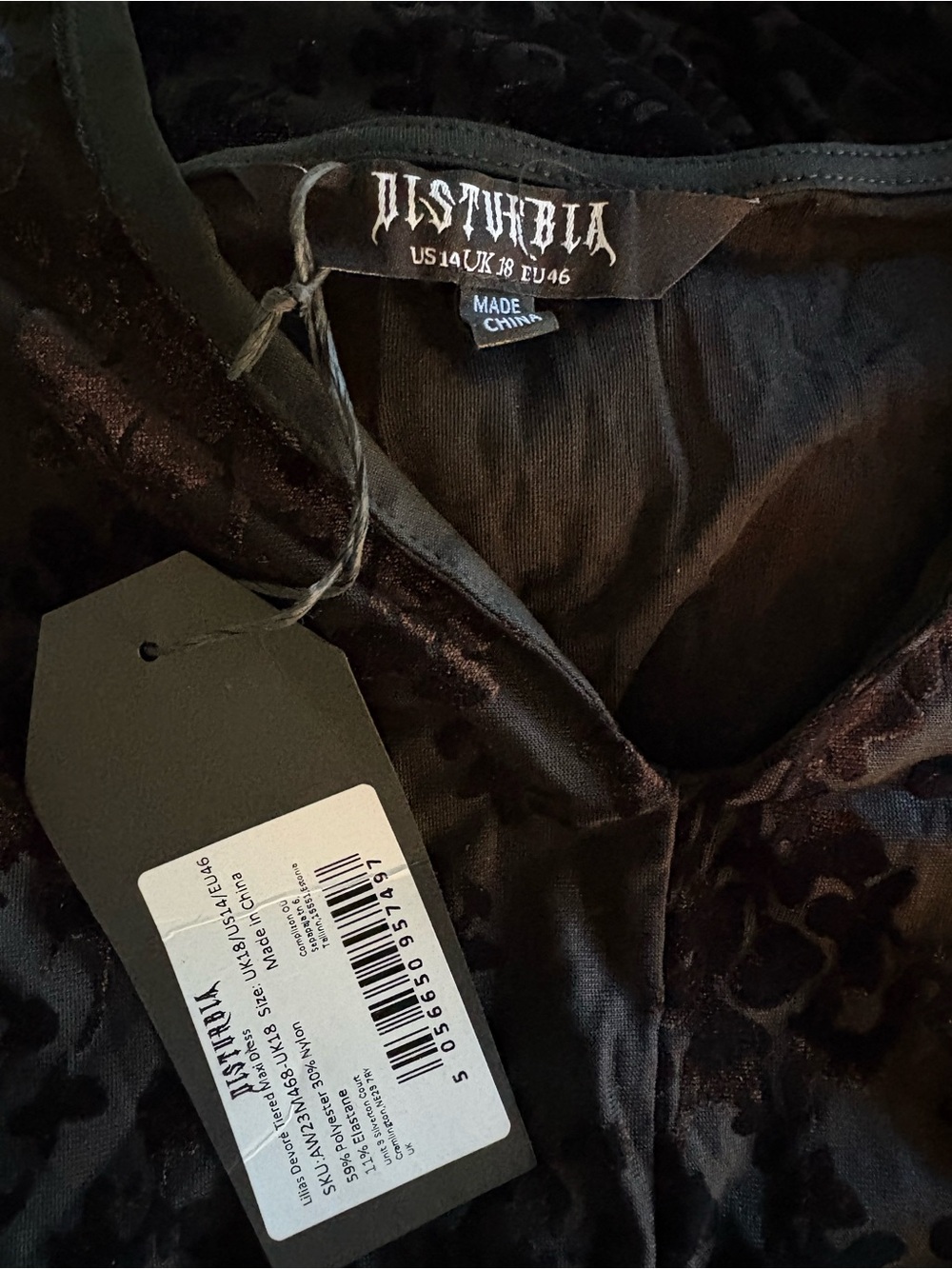 NWT Disturbia Lilias Devoré Tiered Maxi Dress Black Floral Velvet Burnout US 14 - Picture 15 of 16